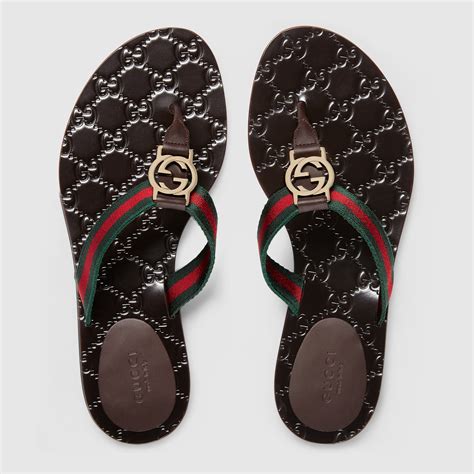 gucci web thong sandal cocoa|Gucci transparent sandals.